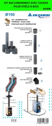 Kit de raccordement avec coudes pour poêle à bois – acier noir 2 mm Ø150 – avec manchette, longueurs droites, rallonge ajustable et coudes 45°