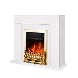 Cheminée électrique sur pied – Agnes blanc & Galileo Gold – 2000 W – flamme orange – style classique