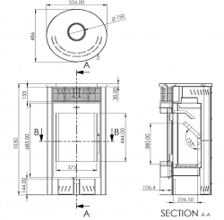 Poêle à bois - modèle Ronde - 6,3 kW - jusqu'à 140 m³ - H.102 x l.49 x P.56 cm - Classe énergétique A