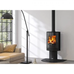Poêle à bois TAMARIS étanche - Porte verre galbé - 8 kW - Rdt: 82,4% - B. 33 cm - Noir