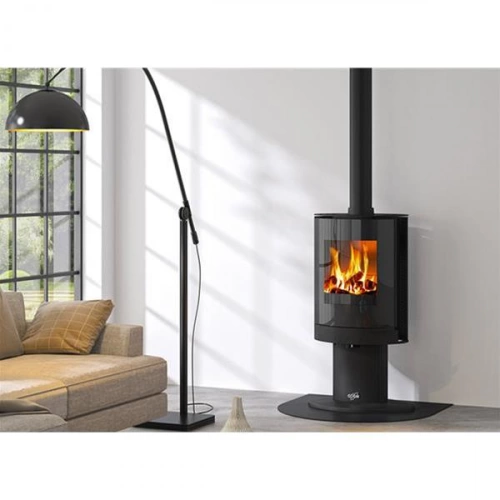 Poêle à bois TAMARIS étanche - Porte verre galbé - 8 kW - Rdt: 82,4% - B. 33 cm - Noir