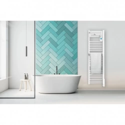 Radiateur sèche-serviettes compact - ACTIBAIN - fluide - 500W - 40x138,9x10,3 cm - programmable - détection fenêtre - blanc