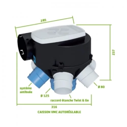 Kit VMC simple flux autoréglable grand logement Agalina