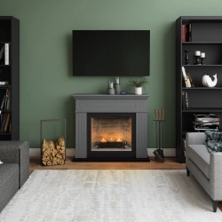 Cheminée électrique à bougies parfumées - LARSEN Zenflame - Effets flammes et crépitement - Gris